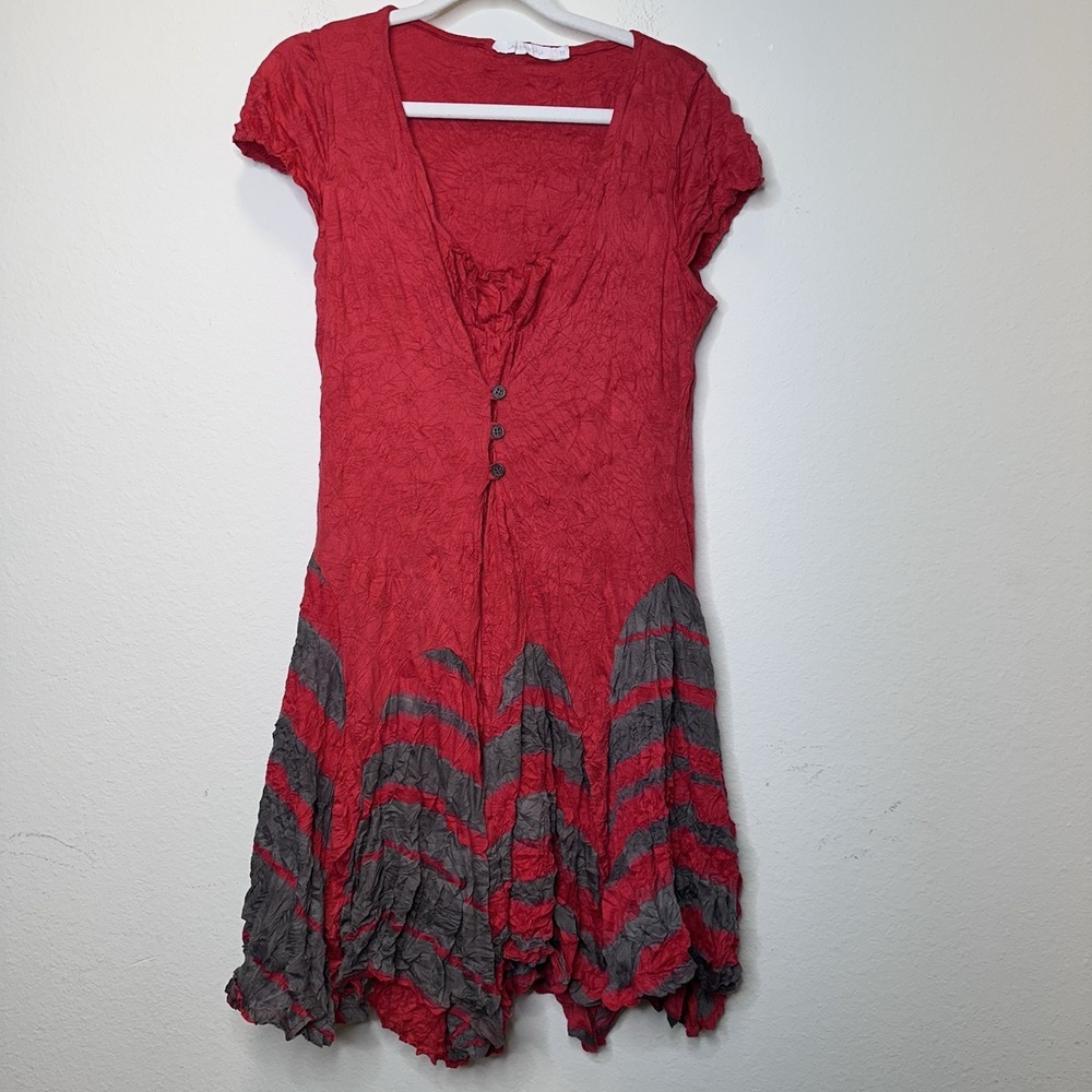 Lauren‎ Vidal Women's Size M Red Tissue Crinkle Romantic Dress Y2K Style Lagen